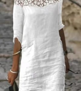 Lace Neck Casual Dress