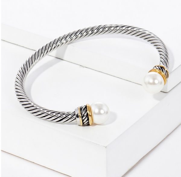 Cuff Bracelet with rope texture antique metal