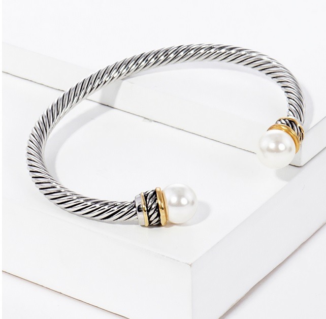 Cuff Bracelet with rope texture antique metal