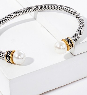 Cuff Bracelet with rope texture antique metal